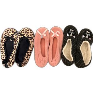 2 Full Foot Slippers 1 Pair Slipper Socks 6.5-7.5 Leopard Print Pink Black Cat